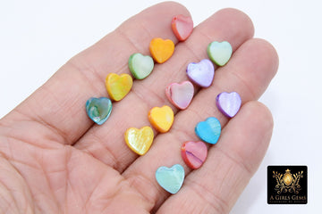 Pearl Heart Jewelry Beads, Blue Pink or Gold Shell Heart Charms #575, Side to Side 2 mm Holes
